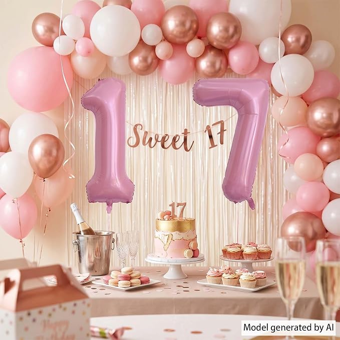 Pearlescent Pink Number 17 Balloon 40 Inch, Shiny Foil - Image 7