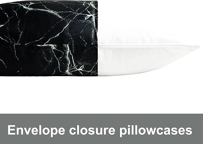 NTBAY 2 Pack Satin Standard Pillowcases for Hair and Skin, Luxurious and Silky Marbling Printed Pillow Cases with Envelope Closure, 20x26 Inches, Black