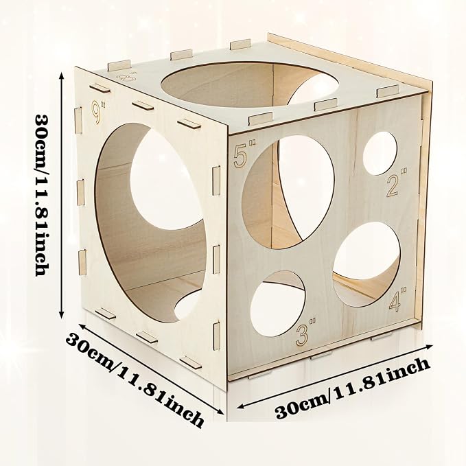 Wood Balloon Sizer Cube, 2-10'' Foldable Balloon Measure Box Tool, 9holes - Image 2