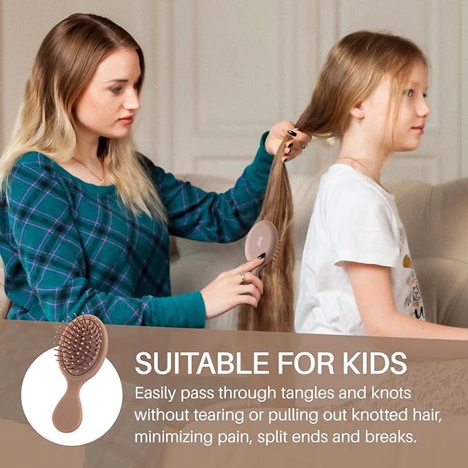 RHOS Mini Hair Brush for Women,Men and Kids-Travel Size Hair Brush for Purse,Pocket,backpack-Small Cushion Paddle Brush with Soft Bristles-Mini Detangler Brush for All Hair Types(1 Pack-Mocha)