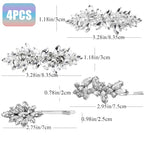 4pcs Rhinestone Pearl Wedding Hair Clips Silver New Bride Bridesmaid Spring Clips French Hairpins Elegant Floral Stylish Accessories Gift for Women Girls Leaf Style