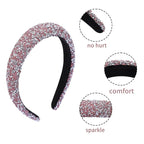 2PCS Rhinestone Wide Headbands for Women Sparkle Padded Headband Fashion Glitter Hairbands Comfort High Elastic Head Band Bling Hair Accessories for Womens Girls Hair