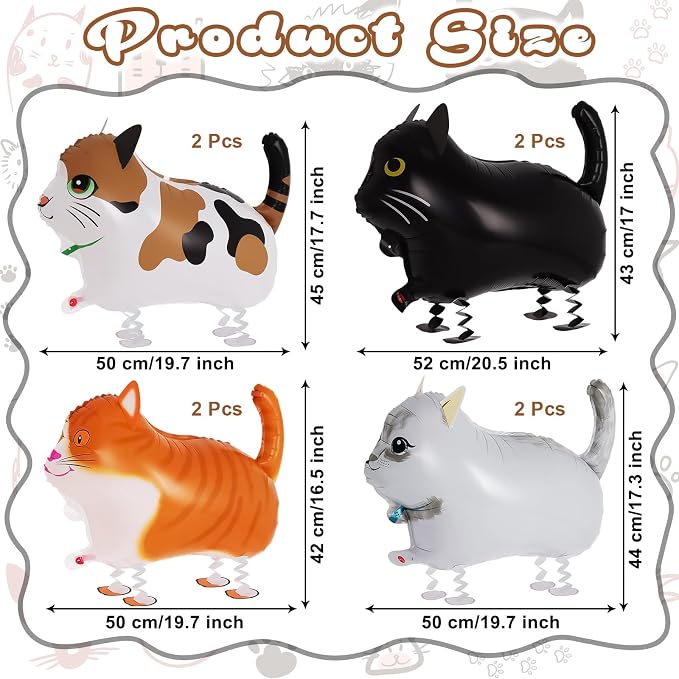 8 Pcs Walking Cat Balloons, Cat Balloons, Walking Animal Foil Mylar Balloon - Image 2