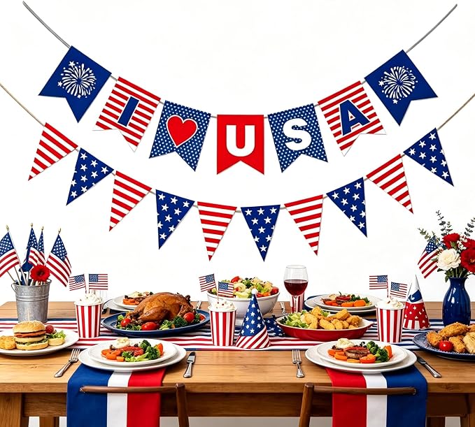 Patriotic Banner 4th of July Decorations, Stars and Stripes Flag Bunting - Image 4