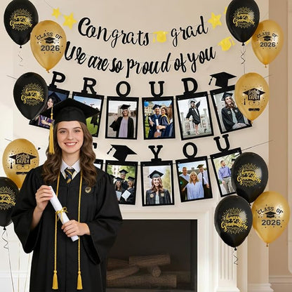Graduation Party Decorations Balloons 50Pcs 12 Inch Black Gold Balloons Class - Image 3