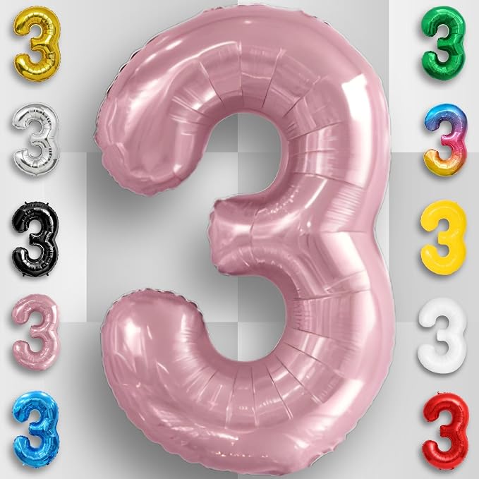 Pink Pearl Number Balloon 3 Mylar Foil Macaron Balloons 40 inch - Image 5