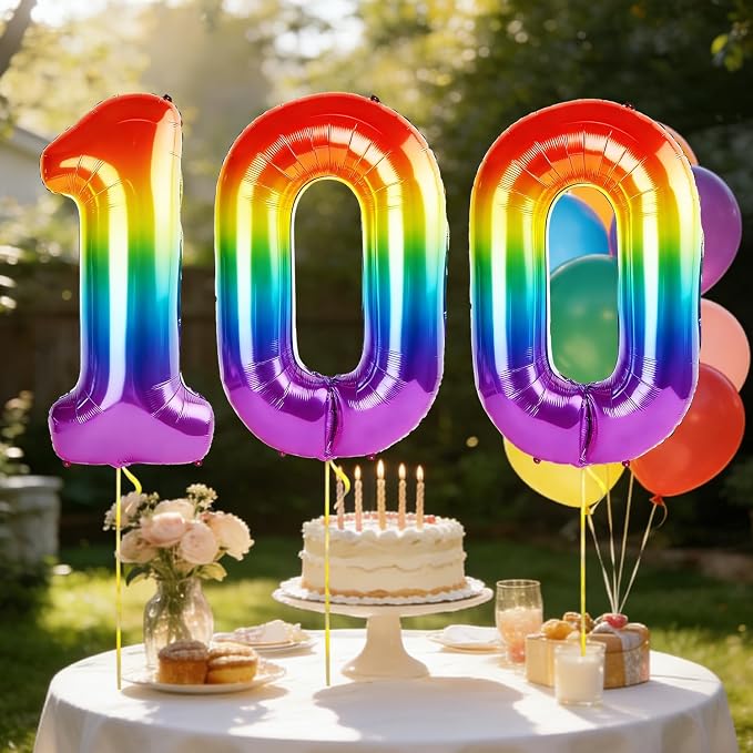 40 Inch Number 100 Balloons for 100th Birthday Party Decorations, 0-100 Rainbow - Image 3
