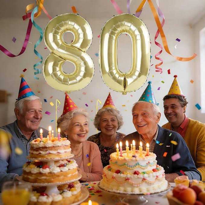 40 Inch Number 80 Balloons for 80th Birthday Party Decorations, 0-100 Champagne - Image 2