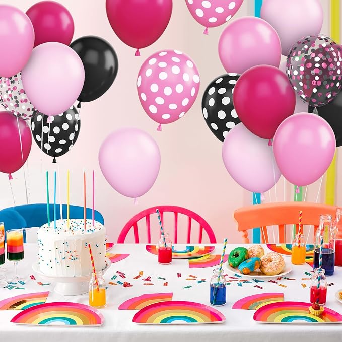 Pink and Black Balloons, 12 Inch Hot Pink Black Balloons Pink White Dots Black - Image 6