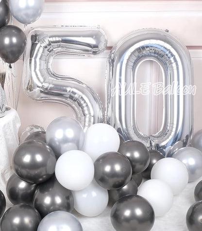 AULE 40 Inch Silver 50 Balloon Number Foil 0-9 Birthday Big Numbers | Birthday - Image 3
