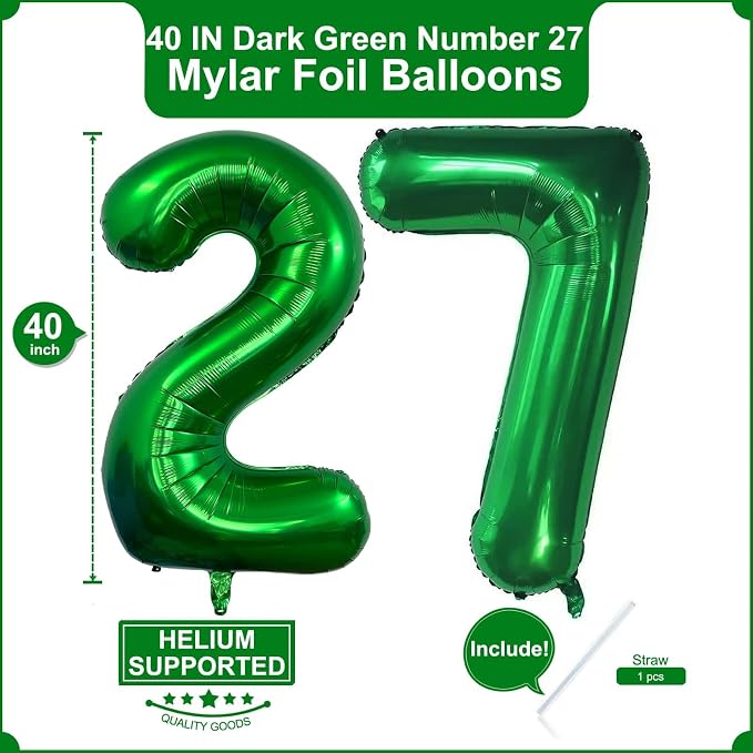Number 27 Dark green Balloons 40 Inch Giant Dark green Foil 27 Helium Balloons - Image 2