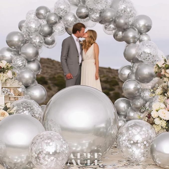 AULE 100Pcs Metallic Silver Balloons 18/12/10/5 Inch Different Sizes | Chrome - Image 3