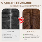S-noilite Hair Toppers for Women Real Human Hair 3D 360° Cover Clip in 100% Real Human Hair Toppers 3″*4″ Clip in Silk Base 12 inch Light Brown