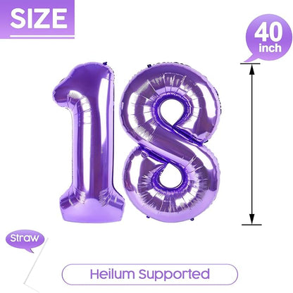 18 Balloon - Purple Birthday Number Balloons, 40 Inch Decorations Men Women | - Image 5