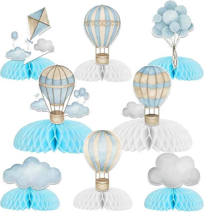 8Pcs Hot Air Balloon Honeycomb Centerpieces Blue Hot Air Balloon Clouds Table by Festiblast