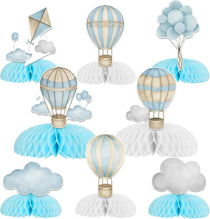 8Pcs Hot Air Balloon Honeycomb Centerpieces Blue Hot Air Balloon Clouds Table by Festiblast