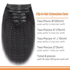 Kinky Straight Clip in Hair Extensions Real Human Hair 8Pcs Remy Human hair Clip ins for Women, Natural Human Hair 120g 20inch #1B Natural Black