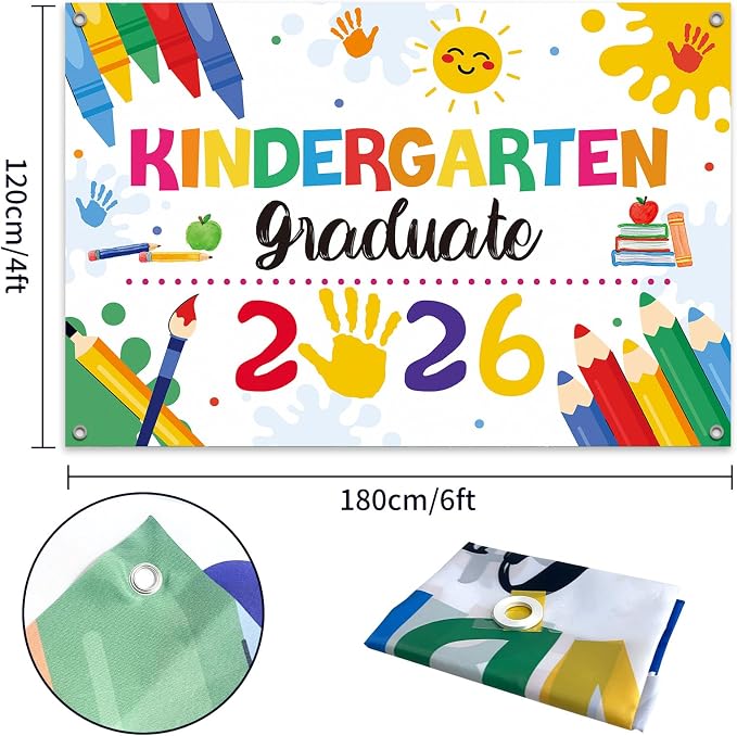 Large Kindergarten Graduate 2026 Backdrop Banner, 6x4ft | Preschool Graduation - Image 2