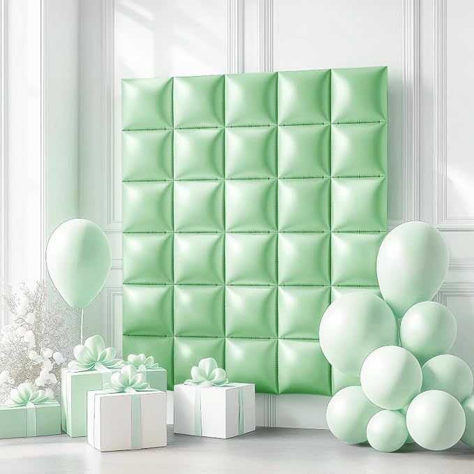 NISOCY 25PCS Matte Pastel Green Square Foil Balloons Wall Backdrop | Double - Image 7