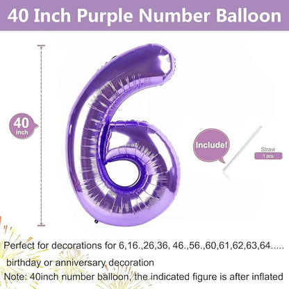 Purple Number Balloons, 40 Inch Purple Balloon 6.6 Helium Balloon 6th Birthday - Image 2