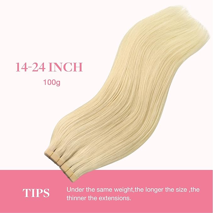 GOO GOO Tape in Hair Extensions Human Hair, 613R Bleach Blonde, 12inch 80g 40pcs, Skin Weft Seamless Invisible, Silky Straight with Thick Ends, Remy Human Hair