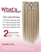 Moresoo Clip in Hair Extensions Remy Double Weft Human Hair Clip in Extensions Straight Hair Extensions for Women Light Brown Highlights with Blonde 7pcs 150g 24inch