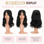 Hairro 18 Inch Long Hair Toppers Wavy with Side Bangs for Women, Clips In Synthetic Hairpieces Capless, for Adding Volume/Birthday/Party/Halloween/Cosplay Dress Up, Pure Black