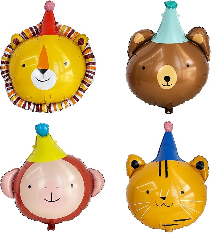 Animal Head Foil Balloon Kit, Lion Bear Monkey Cat foil balloon, Birthday Party by GELOUBO