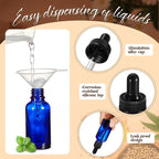 Lallisa 100 Pack Essential Oil Dropper Bottle 30 ml (1 Oz) Glass Dropper Bottles DIY for DIY Essential Oil Perfume with 5 Funnels 5 Pipettes 3ml 100 Labels for Bathrooms, Hotels, Labs (Blue)