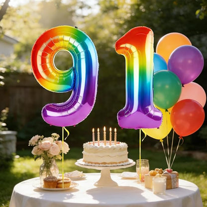40 Inch Number 91 Balloons for 91st Birthday Party Decorations, 0-100 Rainbow - Image 3