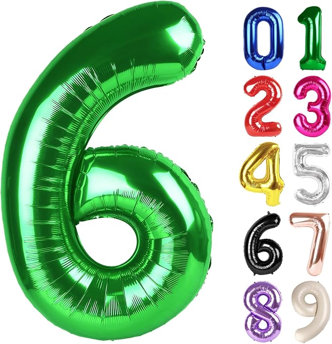 6 Balloon - Green Birthday Number Balloons, 40 Inch Decorations Men Women | by ALPHADELTAPI