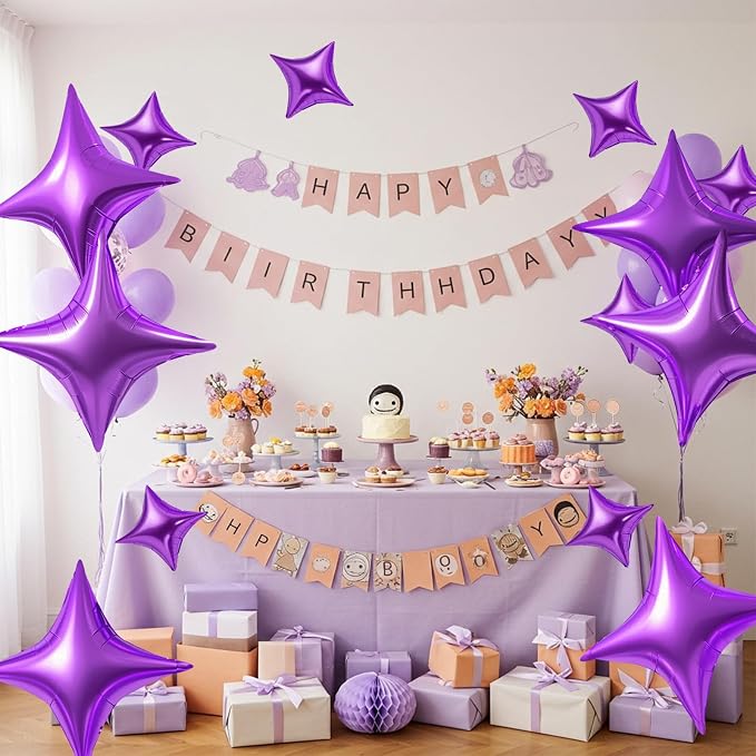 TONIFUL 30 Pcs Four Pointed Star Balloon 26In & 10In Purple Foil Balloon | - Image 6