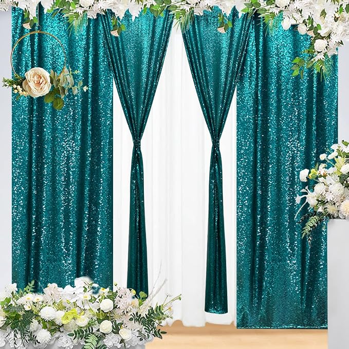 Eternal Beauty Teal 3mm Sequin Backdrop 2x8 Ft 2 Pack Wedding | Dense Sparkle - Image 5