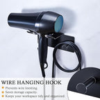 Hair Dryer Holder Wall Mount, Blow Dryer Holder for Wall, Adhesive Hairdryer Holders, Stainless Steel Blowdryer Holders Bathroom Hair Tool Organizer Hair Dryer Hanger Hook with Cord Storage (Black)