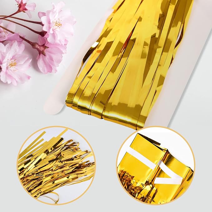 10 Pack Gold Backdrop Curtain 3.2ft x 8.2ft Metallic Tinsel Foil Fringe - Image 4