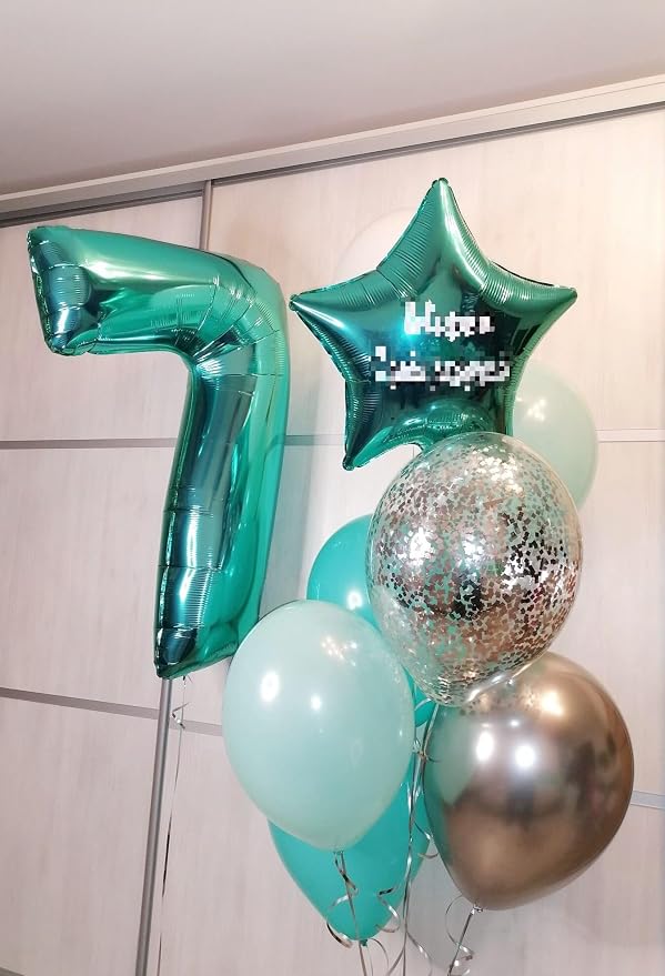 Teal Blue Number 7 Balloon 40 inch, Balloon numbers party supplies, deco photo - Image 4