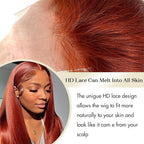 250 Density Straight Lace Front Wigs Human Hair Pre Plucked 13x4 HD Transparent Lace Front Wigs Human Hair for Women Reddish Brown Lace Frontal Wigs 33# Colored 28Inch