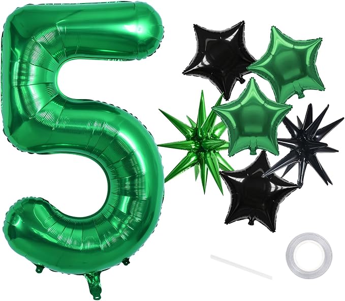 TONIFUL 5th Birthday Balloons Kit 40 Inch Dark Green Large Number 5 Balloon | by TONIFUL
