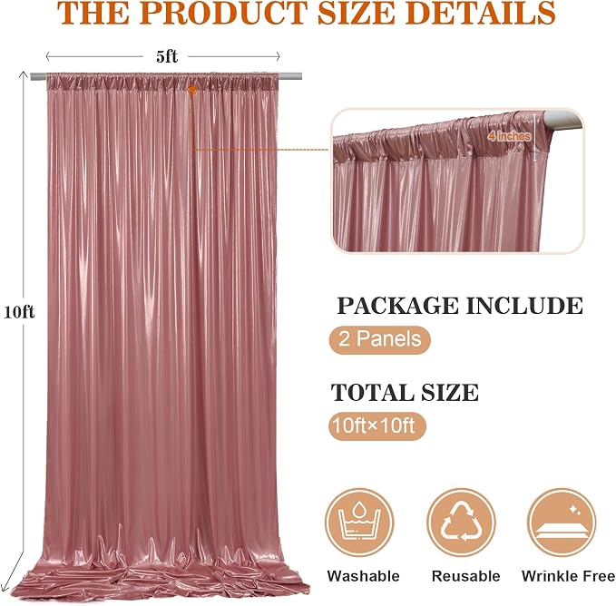 10x10ft Thick Rose Gold Glitter Backdrop Curtain Panels - Image 4