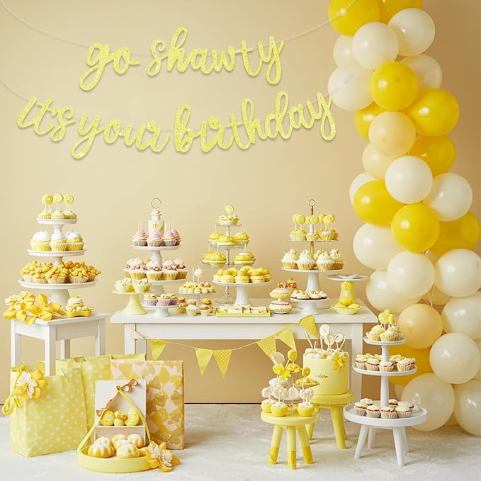 BEISHIDA Light Yellow Pre-Strung Go Shawty It's Your Birthday Banner Decor | - Image 6