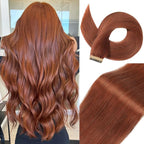 Tape in Hair Extensions Real Human Hair 24 Inch Auburn Brown Double Sided Tape for Skin Weft Hair Extension Invisible Tape in Hair Extensions Straight Remy Human Hair for Women 20pcs (#A33,24 Inch)