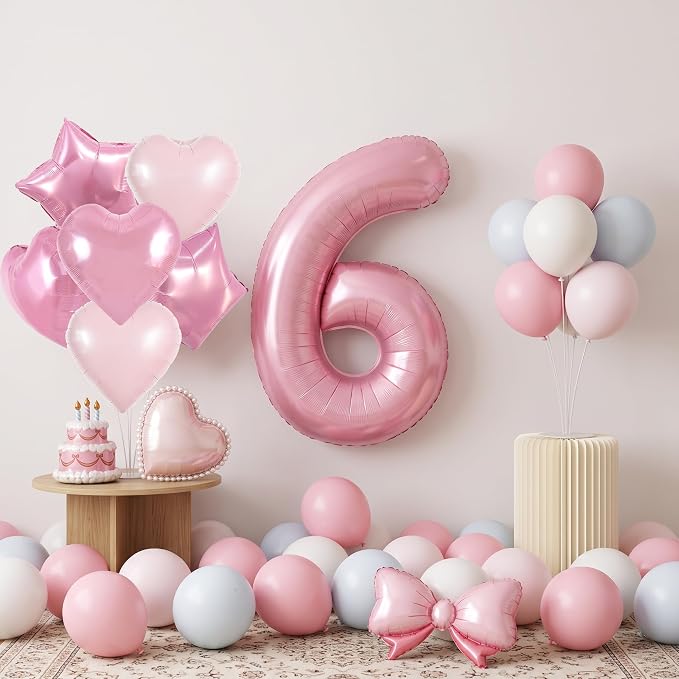 TONIFUL 6th Birthday Balloons Kit 40 Inch Pink Large Number 6 Foil Balloon | - Image 3