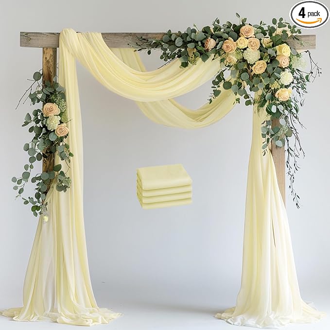Beige Wedding Arch Draping Fabric Backdrop Drapes Sheer 4 Panels | 28.7"x20FT by Wokceer
