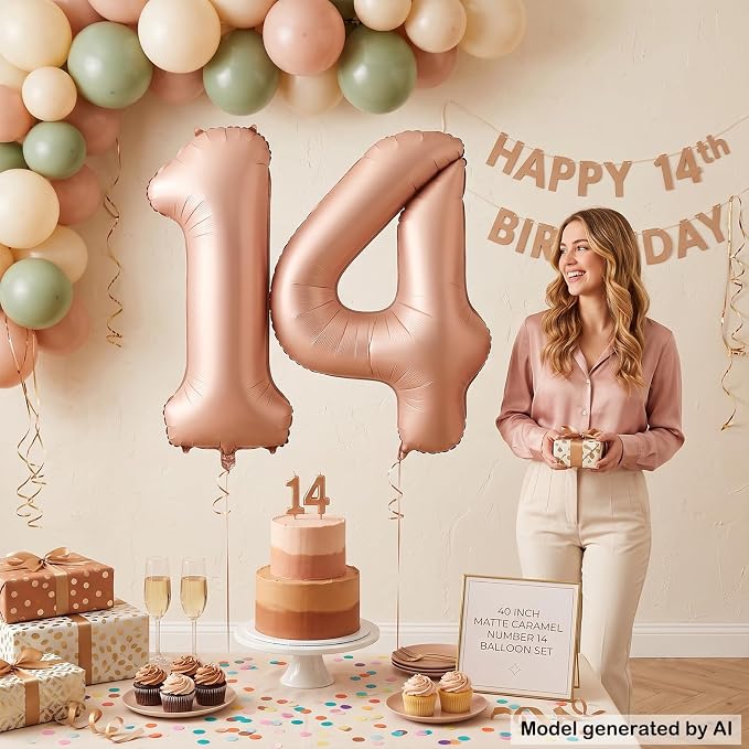 40 Inch Caramel Foil Number 14 Balloon - Image 4