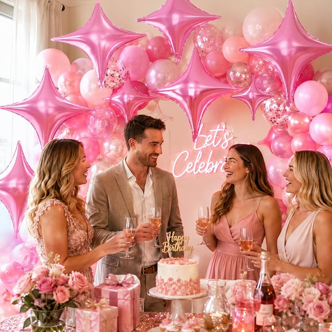 Pink Star Balloons, 26 Inch and 10 Inch Pink Stars Shaped Balloon - Image 6