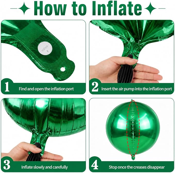 15 Pcs Green Round Foil Balloons, 22/15/10 Inch 4D Ball Balloons Green Ball - Image 3