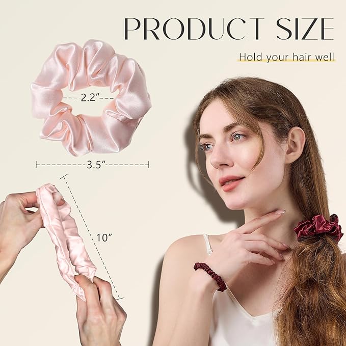 ZIMASILK 100% Mulberry Silk Hair Scrunchies – 19 Momme Elastic Silk Hair Ties for Women & Girls, Gentle No-Tug (3 Pack, Taupe, Pink, White)