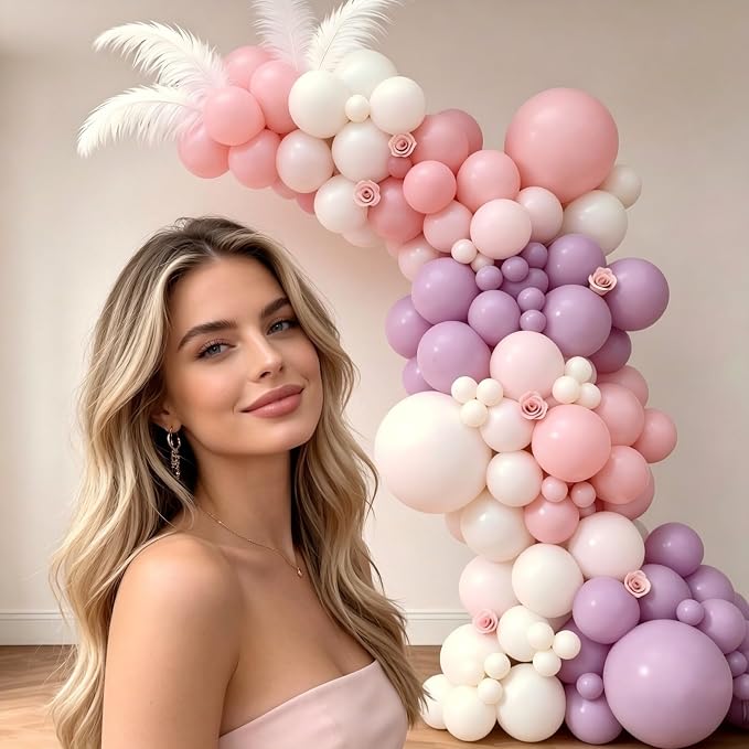 Pink Purple White Balloon Garland Arch Kit, Lavender Pastel Light Purple White - Image 3