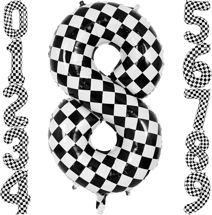 Checkered Number 8 Balloon 40 Inch, Large Foil Black and White Number Balloons by AIQINHU
