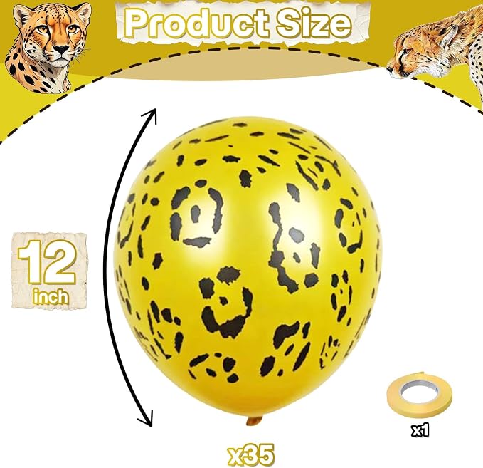 Gold Cheetah Print Balloons, 12 Inch Safari Animal Leopard Print Latex Helium - Image 2